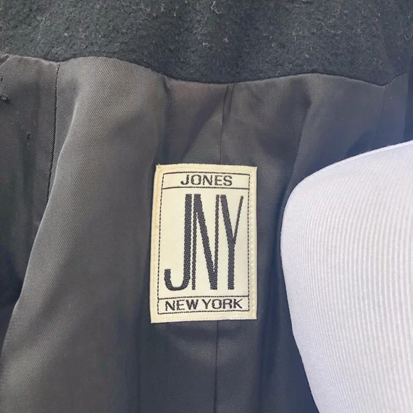Vintage Jones New York 100% Pure Wool Black Double-Breasted Trench Coat size XL - Picture 3 of 14